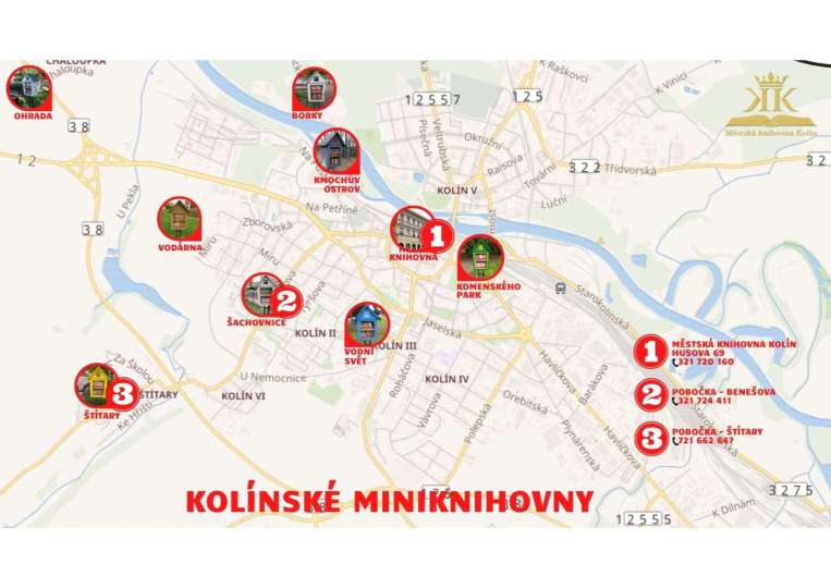 Mapa miniknihoven Městské knihovny Kolín